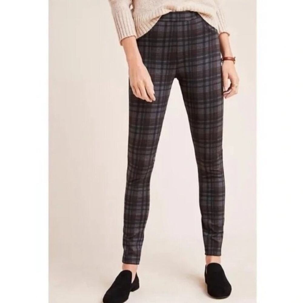 Sanctuary Black Tartan Plaid Stretch Pants Pull On Burgundy Checkered Skinny XS